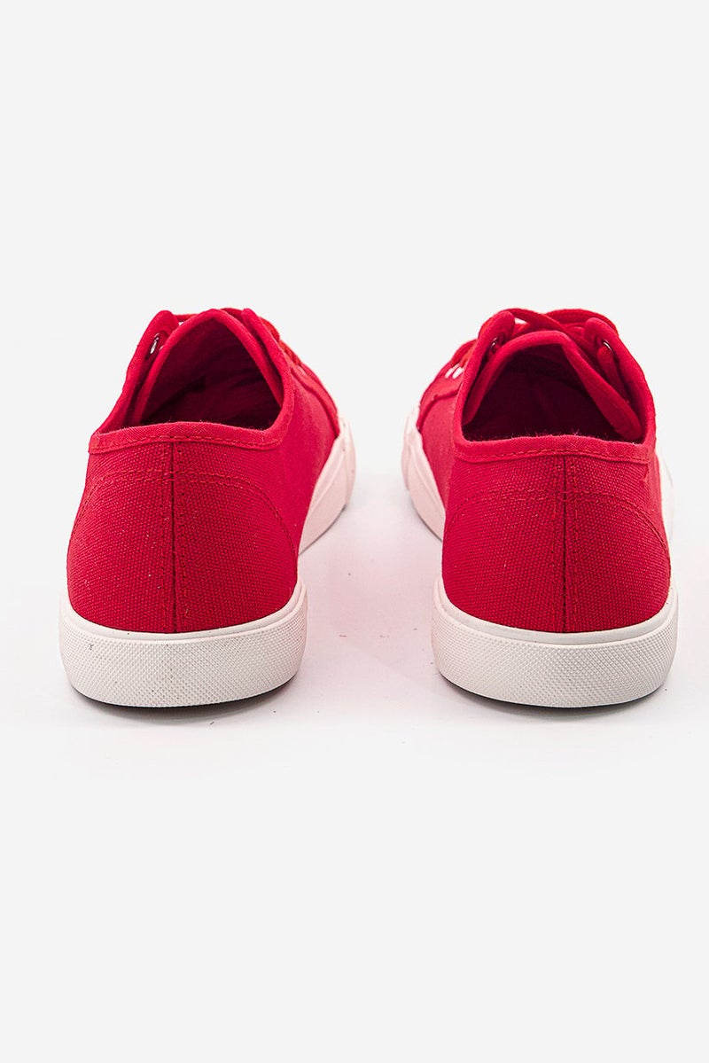 Tchibo Women Lace Up Canvas Casual Shoes, Red and White - Image 4